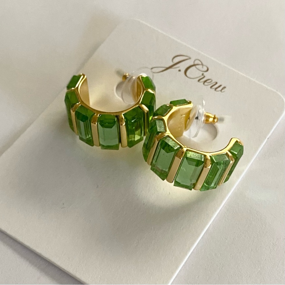 NWT J. Crew Summer Green Trapezoid Stone Hoops Earrings